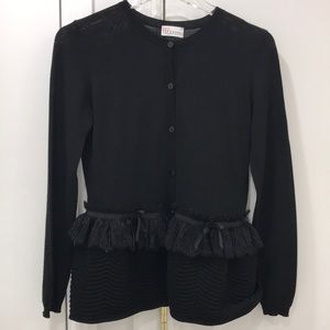 Red Valentino Virgin Wool Black Lace Ruffle Peplum Cardigan Sweater Size s